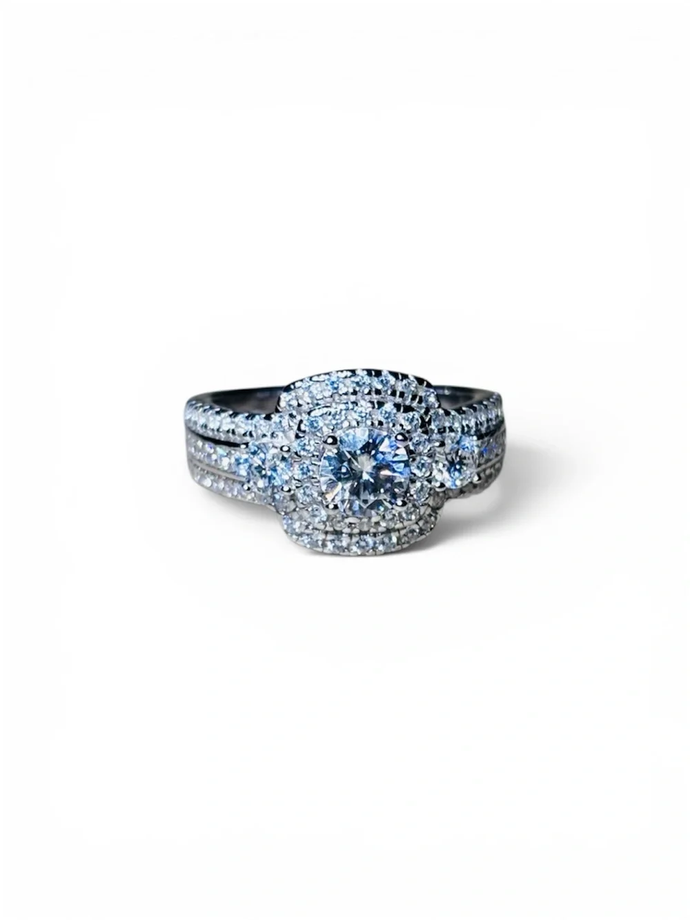 Solid 925 Sterling Silver VVS Moissanite Double Halo Ring - Picture 11 of 12